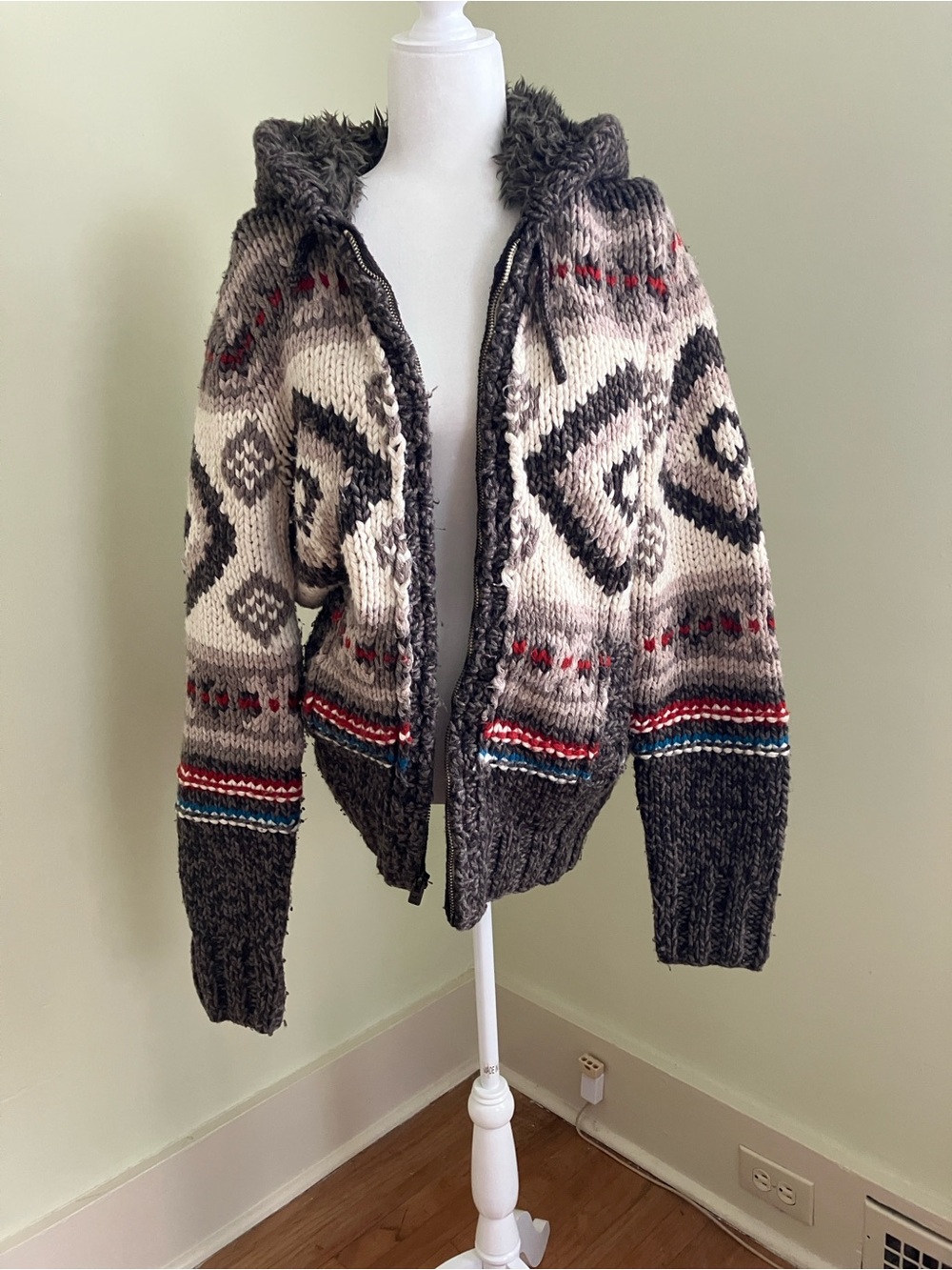 Vintage Hollister Geometric Aztec Zipper Knit Hoodie